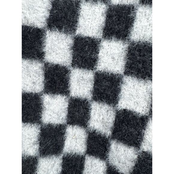 Industry Black White Checkered Fluffy Knit Button Up Cardigan Womens Size XS - Picture 2 of 7